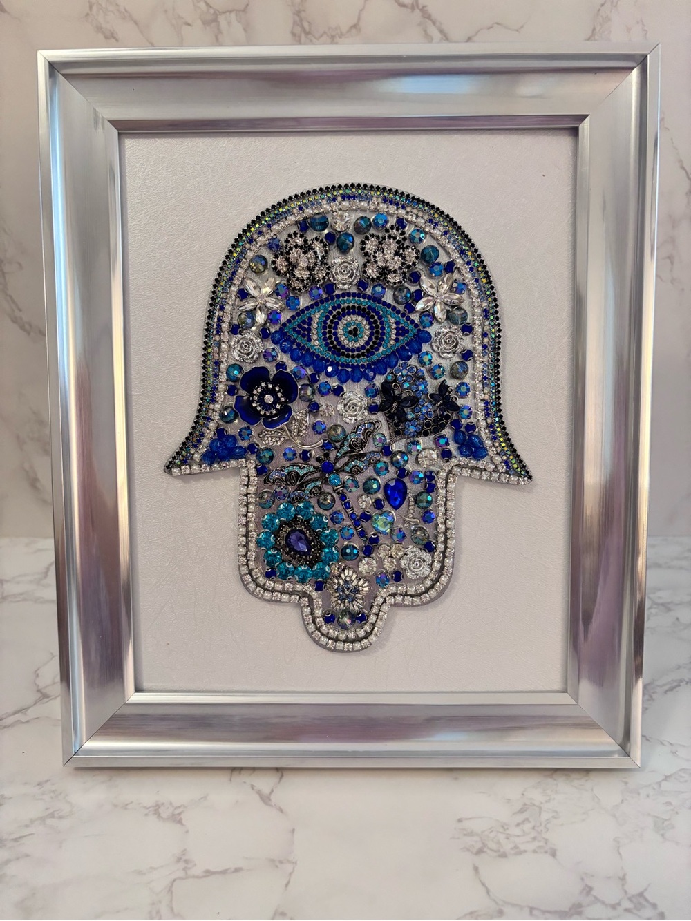 8x10 Blue Hamsa Wall Art with Decorative Gem Accents